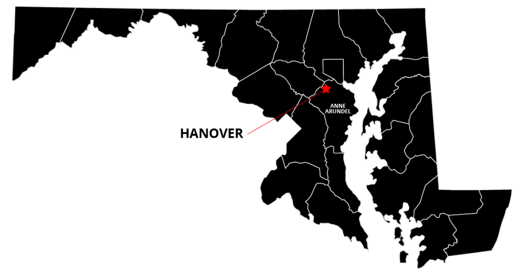 Map showing Hanover MD